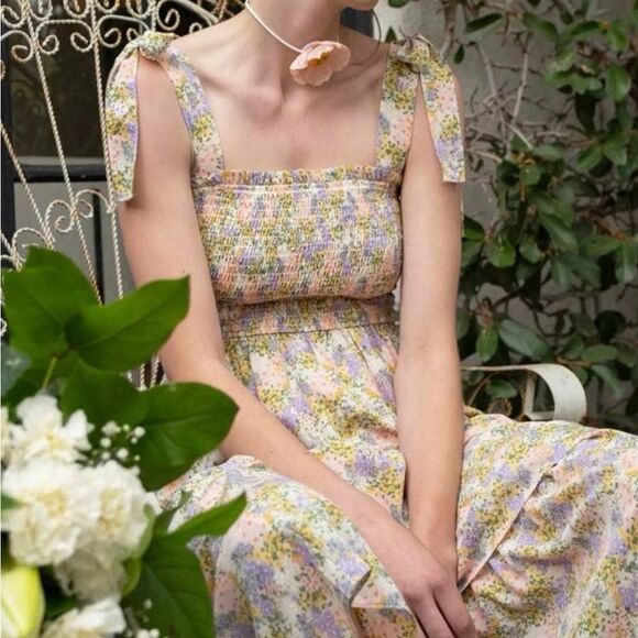 By The River Floral Smocked Ruffle Tiered Midi Dress Size Small - Picture 5 of 14